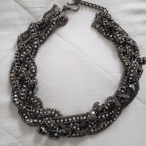 Metal Collar necklace with rhinestone accents.
